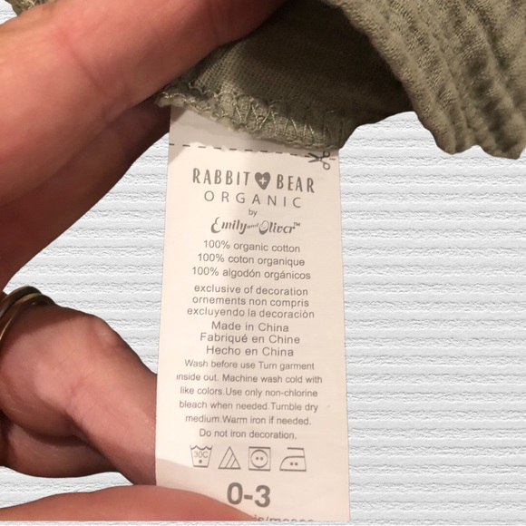 Rabbit + Bear Girls Sun Dress Textured Organic Cotton Sage Green - Picture 4 of 4